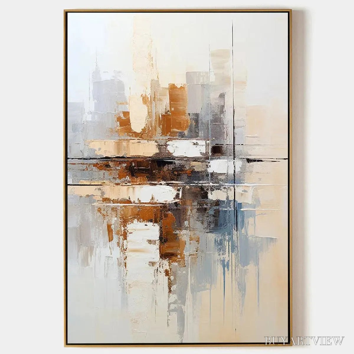 BUYARTVIEW Urban Abstract – Beige Abstract Painting, Modern , Textured Canvas, Vertical Artwork - image 1