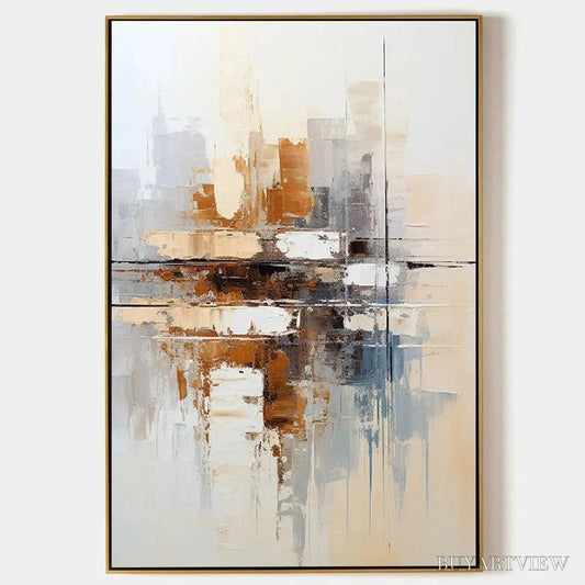 BUYARTVIEW Urban Abstract – Beige Abstract Painting, Modern , Textured Canvas, Vertical Artwork - image 1