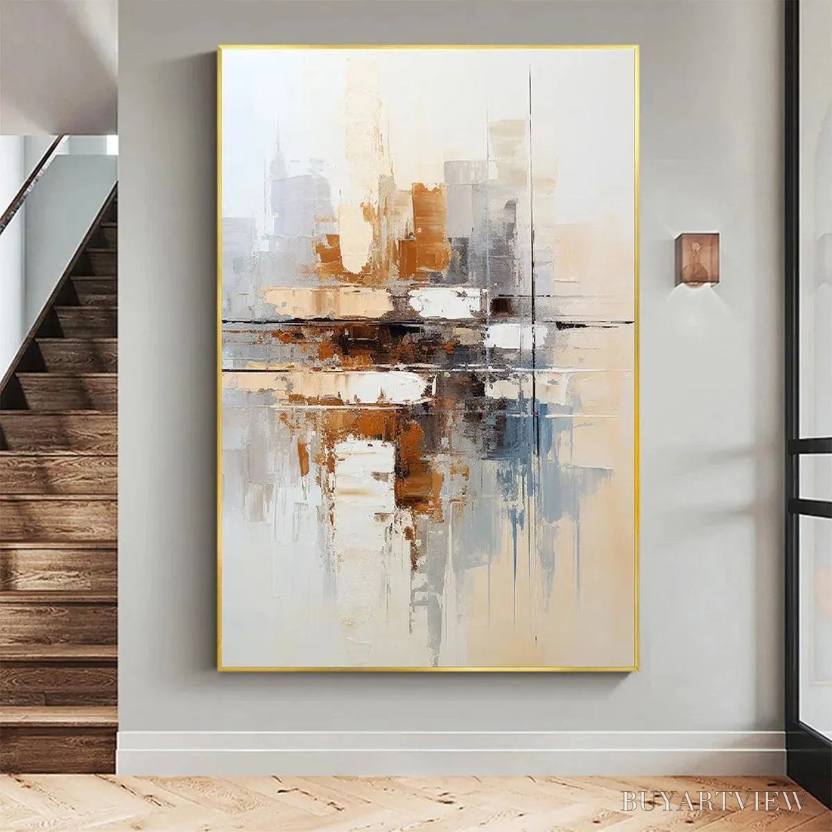 BUYARTVIEW Urban Abstract – Beige Abstract Painting, Modern , Textured Canvas, Vertical Artwork - image 2