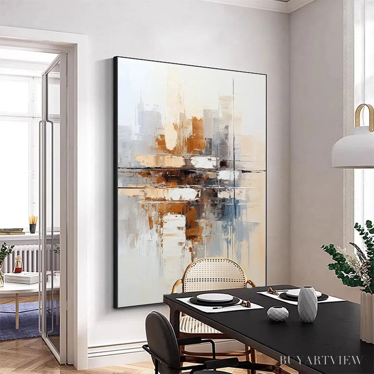 BUYARTVIEW Urban Abstract – Beige Abstract Painting, Modern , Textured Canvas, Vertical Artwork - image 4
