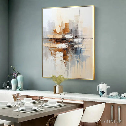 BUYARTVIEW Urban Abstract – Beige Abstract Painting, Modern , Textured Canvas, Vertical Artwork - image 5