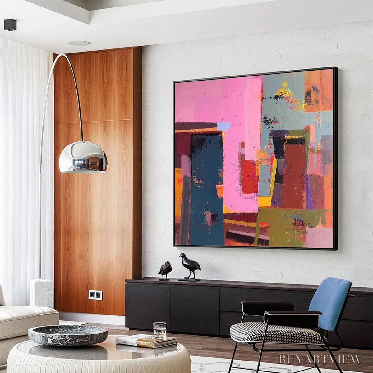 BUYARTVIEW Pink and Green Urban Abstract – Colorful Abstract City Painting, Square - image 5