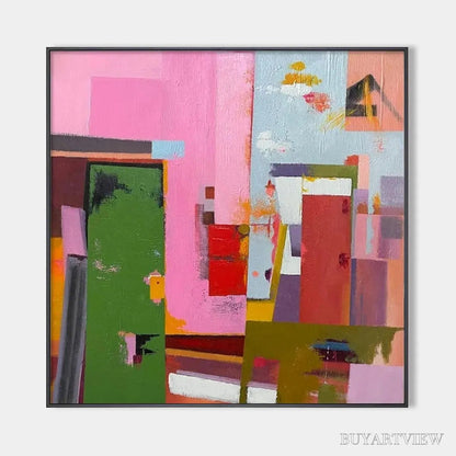 BUYARTVIEW Abstract Urban Scene – Colorful Abstract City Painting, Square - image 1