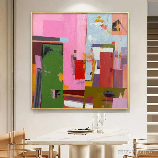 BUYARTVIEW Abstract Urban Scene – Colorful Abstract City Painting, Square - image 2
