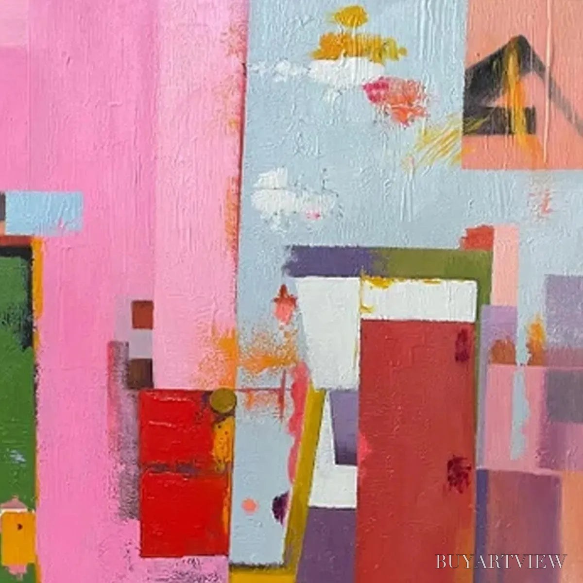 BUYARTVIEW Abstract Urban Scene – Colorful Abstract City Painting, Square - image 3