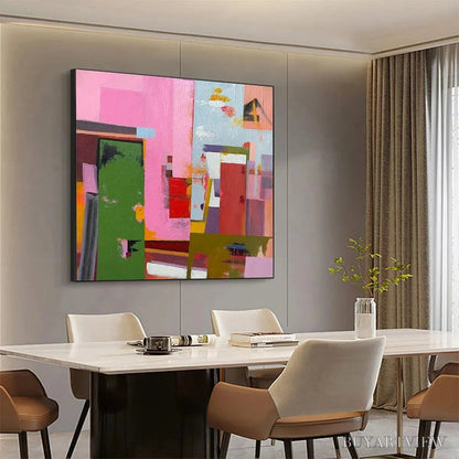 BUYARTVIEW Abstract Urban Scene – Colorful Abstract City Painting, Square - image 4