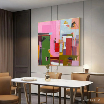 BUYARTVIEW Abstract Urban Scene – Colorful Abstract City Painting, Square - image 5