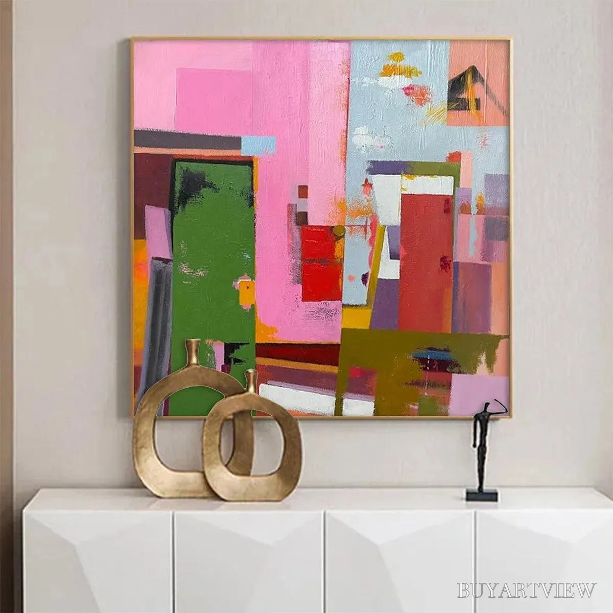 BUYARTVIEW Abstract Urban Scene – Colorful Abstract City Painting, Square - image 6