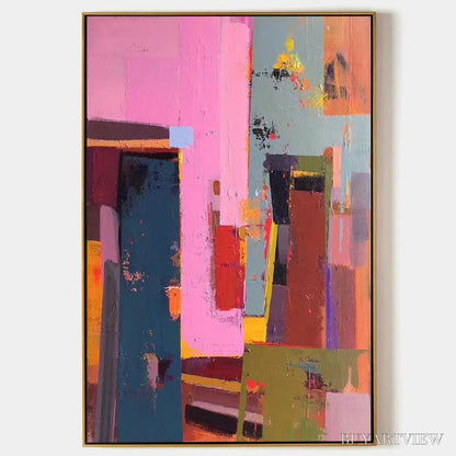BUYARTVIEW Pink City Abstract – Colorful Abstract City Painting, Vertical - image 1