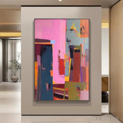 BUYARTVIEW Pink City Abstract – Colorful Abstract City Painting, Vertical - image 2