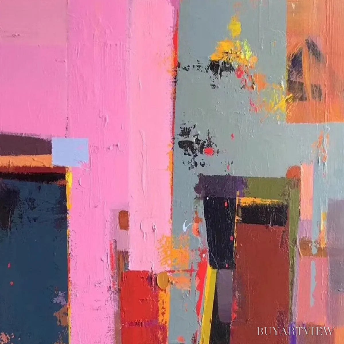 BUYARTVIEW Pink City Abstract – Colorful Abstract City Painting, Vertical - image 4