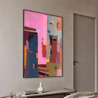 BUYARTVIEW Pink City Abstract – Colorful Abstract City Painting, Vertical - image 6