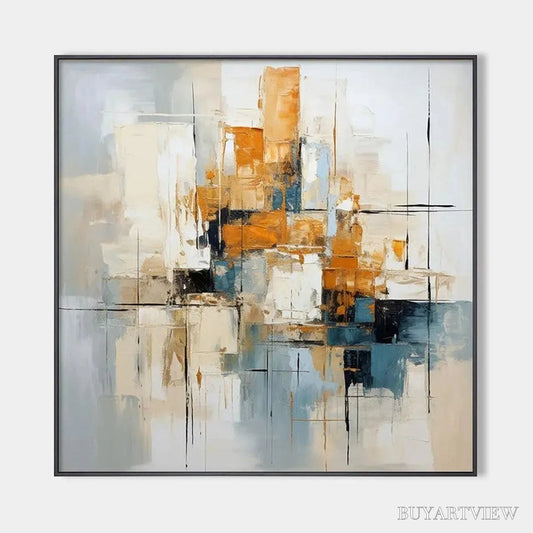 BUYARTVIEW Abstract Cityscape – Textured Geometric Abstract Painting, Square - image 1