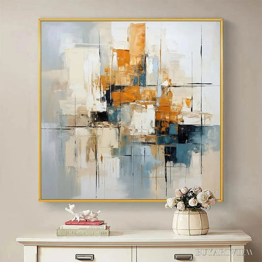 BUYARTVIEW Abstract Cityscape – Textured Geometric Abstract Painting, Square - image 2