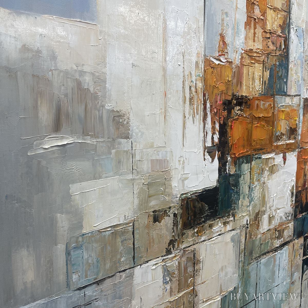 BUYARTVIEW Abstract Cityscape – Textured Geometric Abstract Painting, Square - image 3