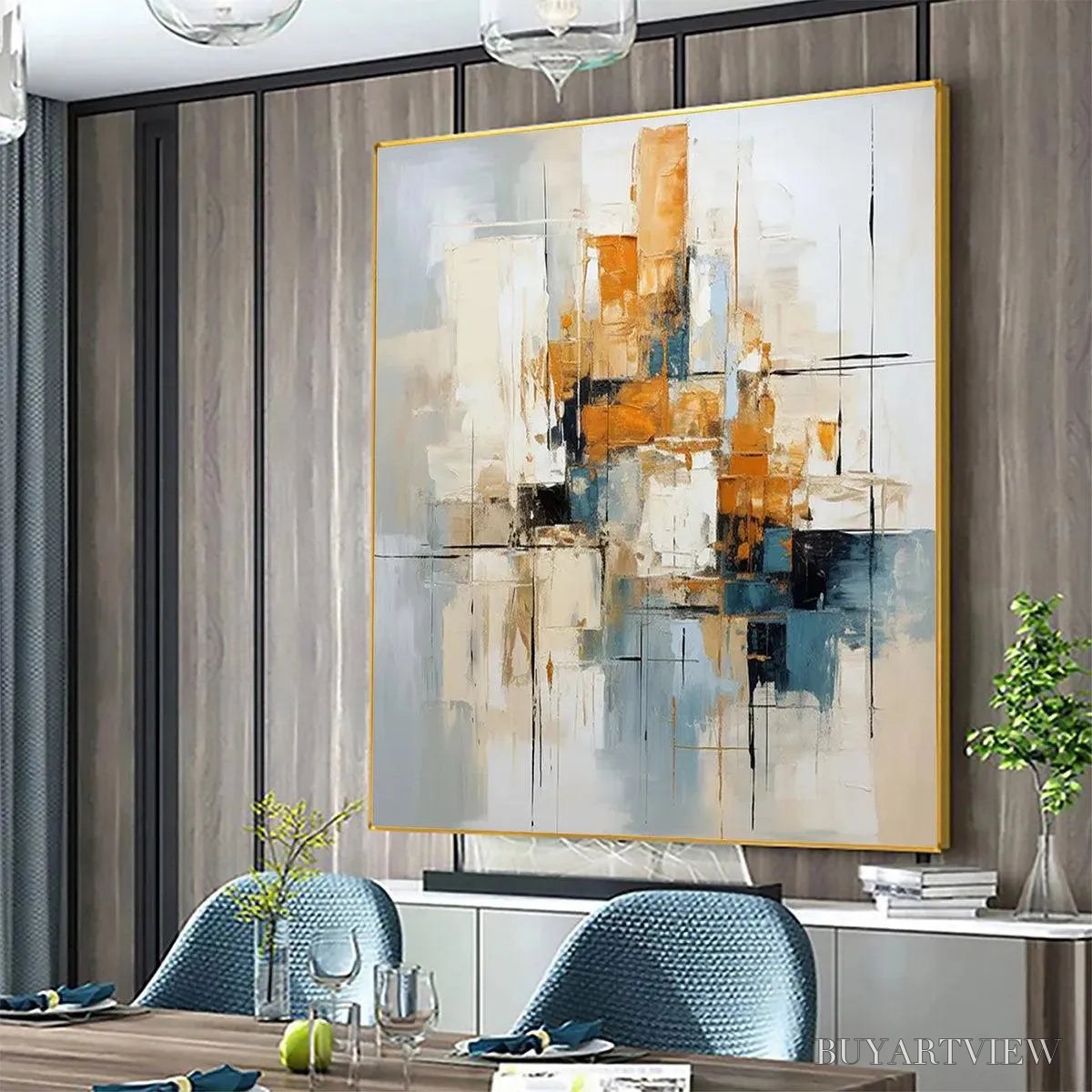 BUYARTVIEW Abstract Cityscape – Textured Geometric Abstract Painting, Square - image 5