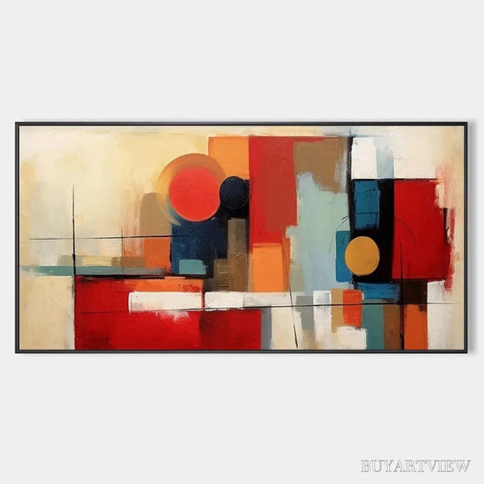 BUYARTVIEW Urban Geometry – Minimalist Abstract Painting in Red and Gold - image 1