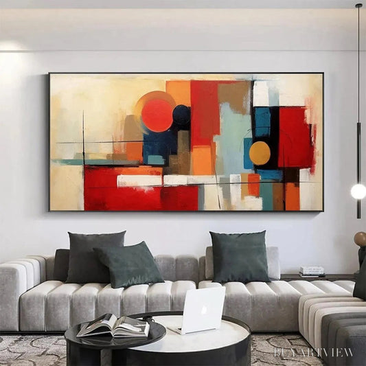 BUYARTVIEW Urban Geometry – Minimalist Abstract Painting in Red and Gold - image 2