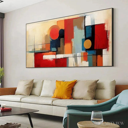 BUYARTVIEW Urban Geometry – Minimalist Abstract Painting in Red and Gold - image 4